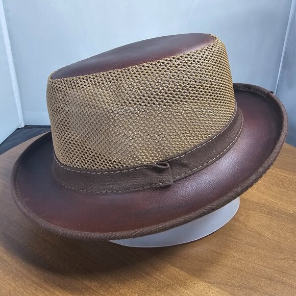 Player Leather/Mesh Fedora Hat | American Hat Makers | Chestnut | NWT | MED/LRG main image 9